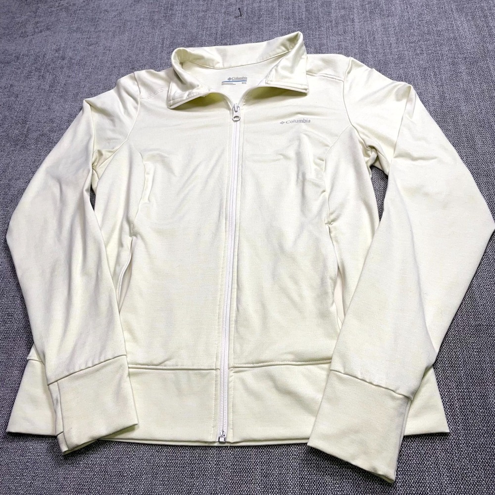 Columbia Jacket Womens Medium Cream Long Sleeve Mock Neck Running Full Zip